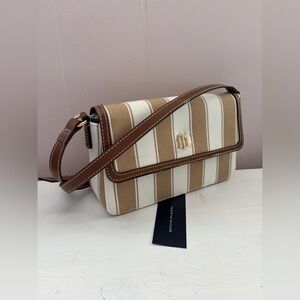Tommy Hilfiger Tan, Brown & White Striped Crossbody Bag